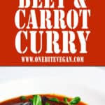 This vegan beet and carrot Thai style curry is as delicious as it looks. Bold flavors with fresh vegetables and coconut milk. Serve over rice or rice noodles.