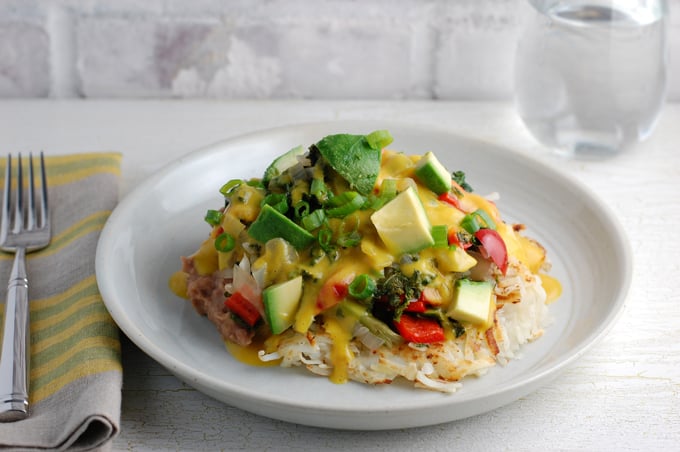 loaded hash browns, vegan, avocado