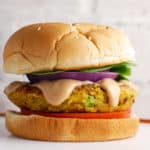 Quinoa, Pea, and Carrot Burger. High protein vegan burger recipe