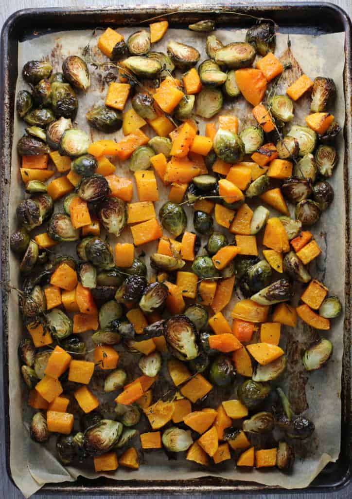 roasted butternut squash and Brussel sprouts