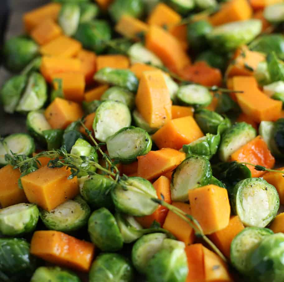 Roasted Squash and Brussels Sprouts One Bite Vegan