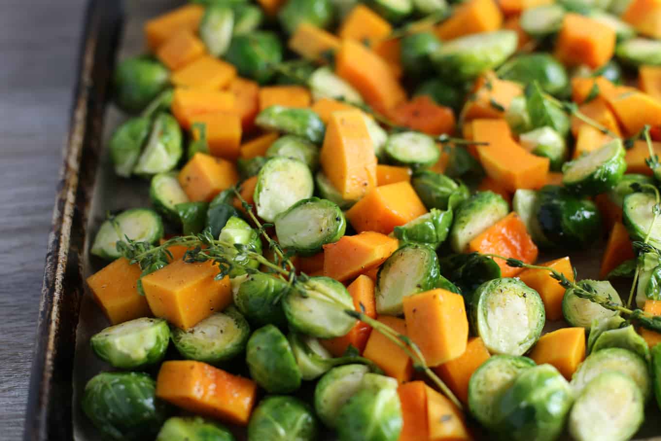 roasted butternut squash and Brussel sprouts