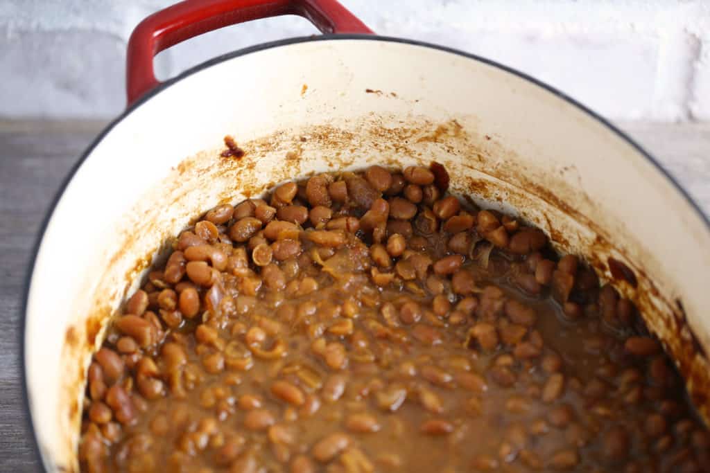 vegan Boston baked beans in a pot