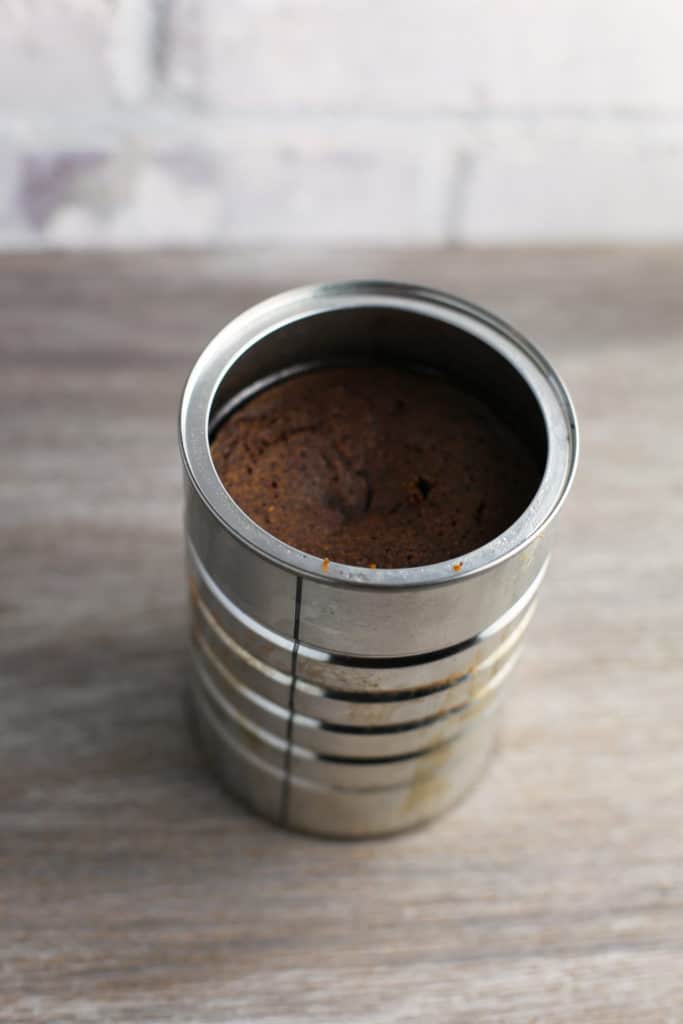vegan brown bread shown in a coffee can