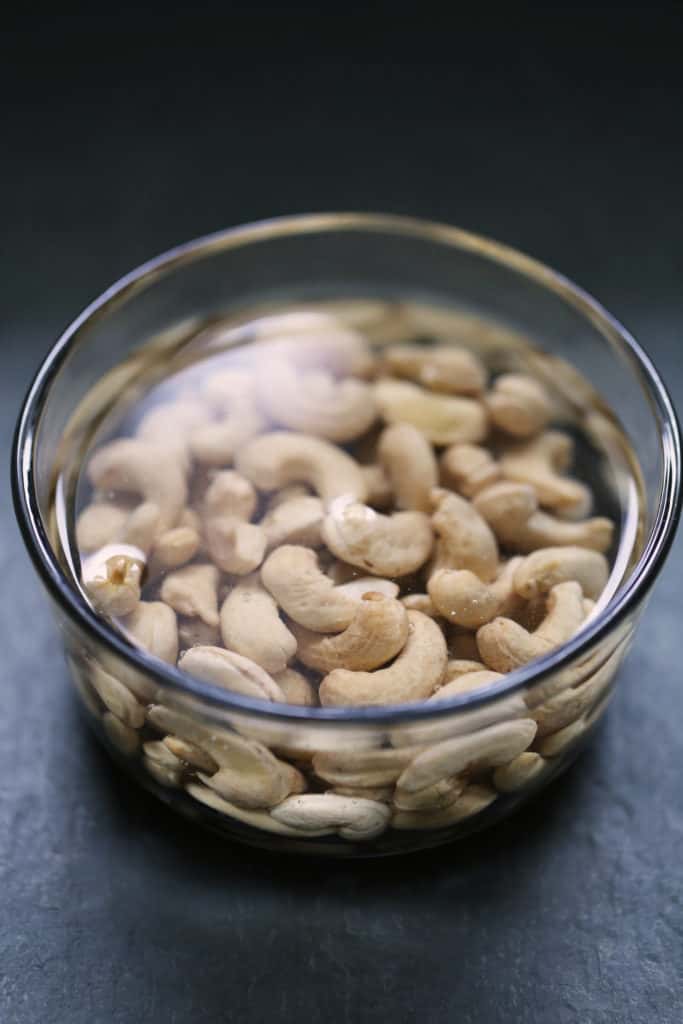 cashews being soaked