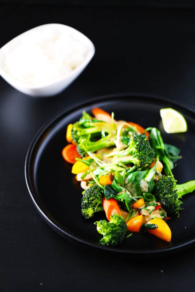 Coconut Peanut Sauce with StirFried Veggies and Rice One Bite Vegan