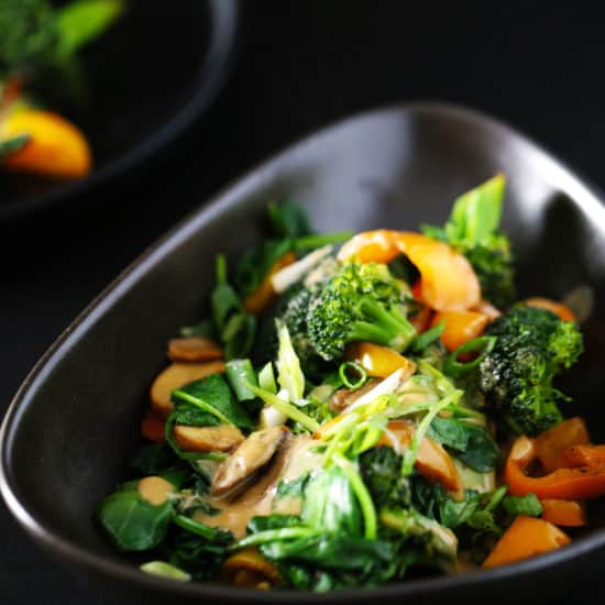 Coconut Peanut Sauce with StirFried Veggies and Rice One Bite Vegan