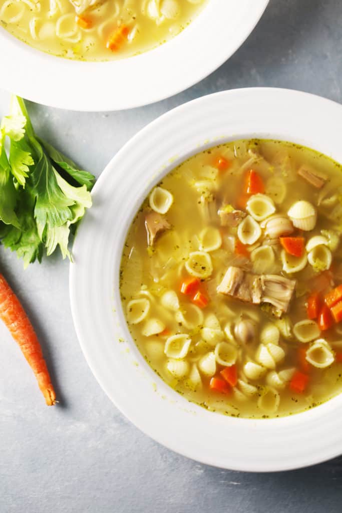 Jackfruit (not chicken) noodle soup One Bite Vegan