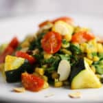 Chana Dal with Roasted Tomatoes, Zucchini, Spinach, and Toasted Almonds