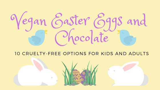 Banner Image with bunnies and script text reading "Vegan Easter Eggs and Chocolate – 10 Cruelty - Free Options for Kids and Adults"