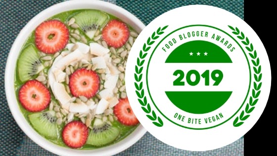 An advertisement for the One Bite Vegan Food Blogger 2019 Awards