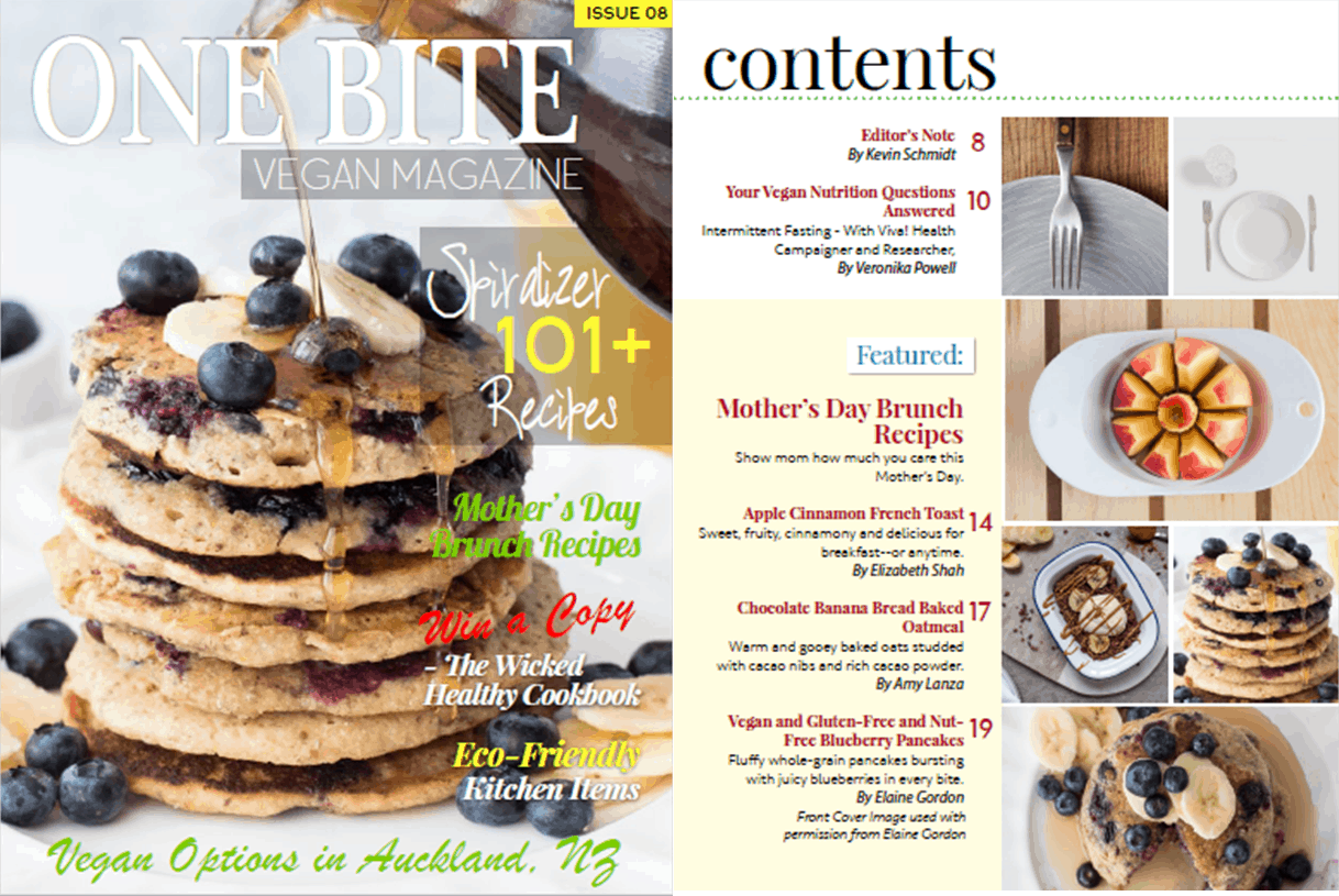 The front cover of the April 2019 issue of One Bite Vegan