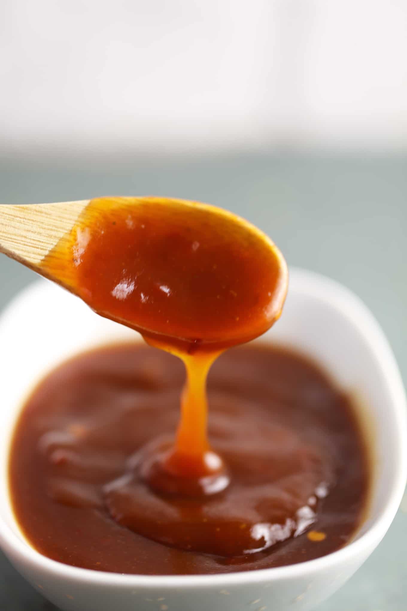 A spoon of General Tso's sauce