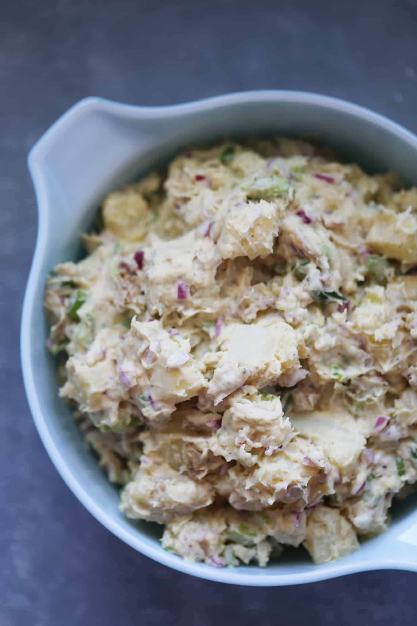 A bowl of vegan potato salad