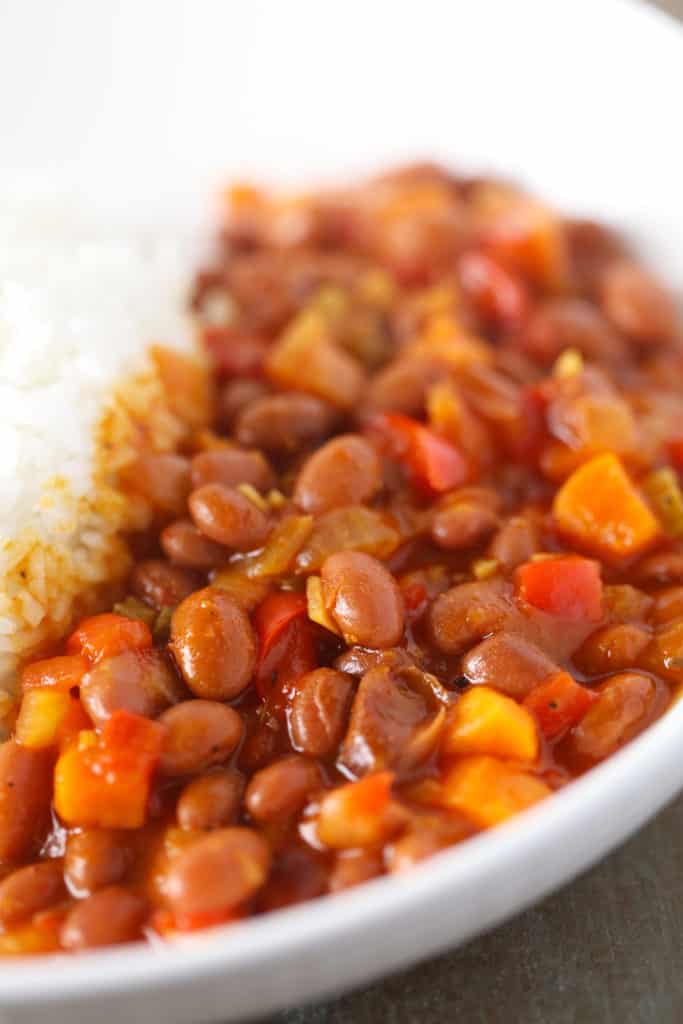 A bowl of vegan rice and beans