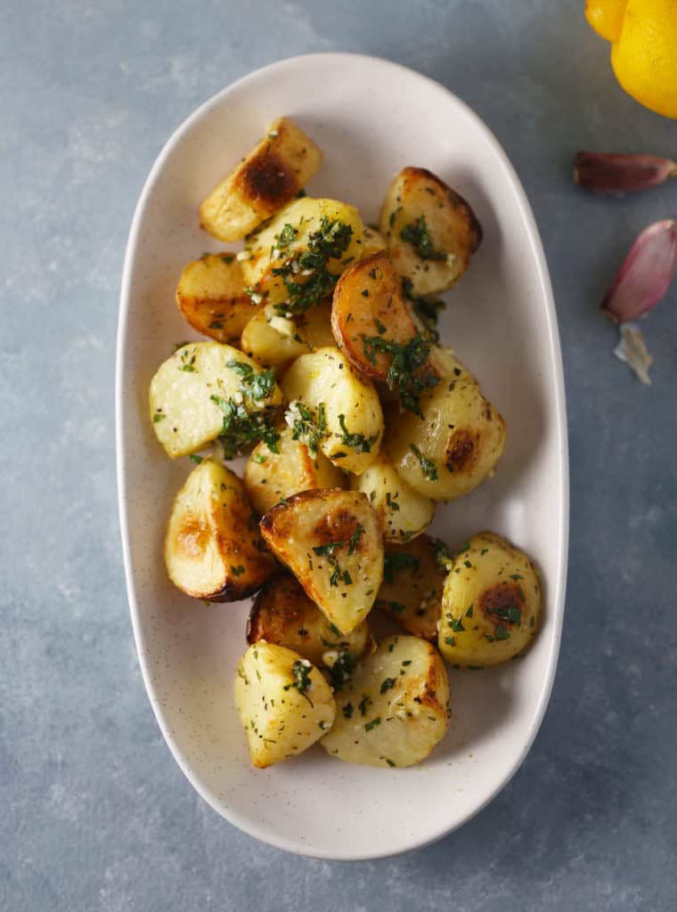 A plate of Roasted Potatoes Gremolata