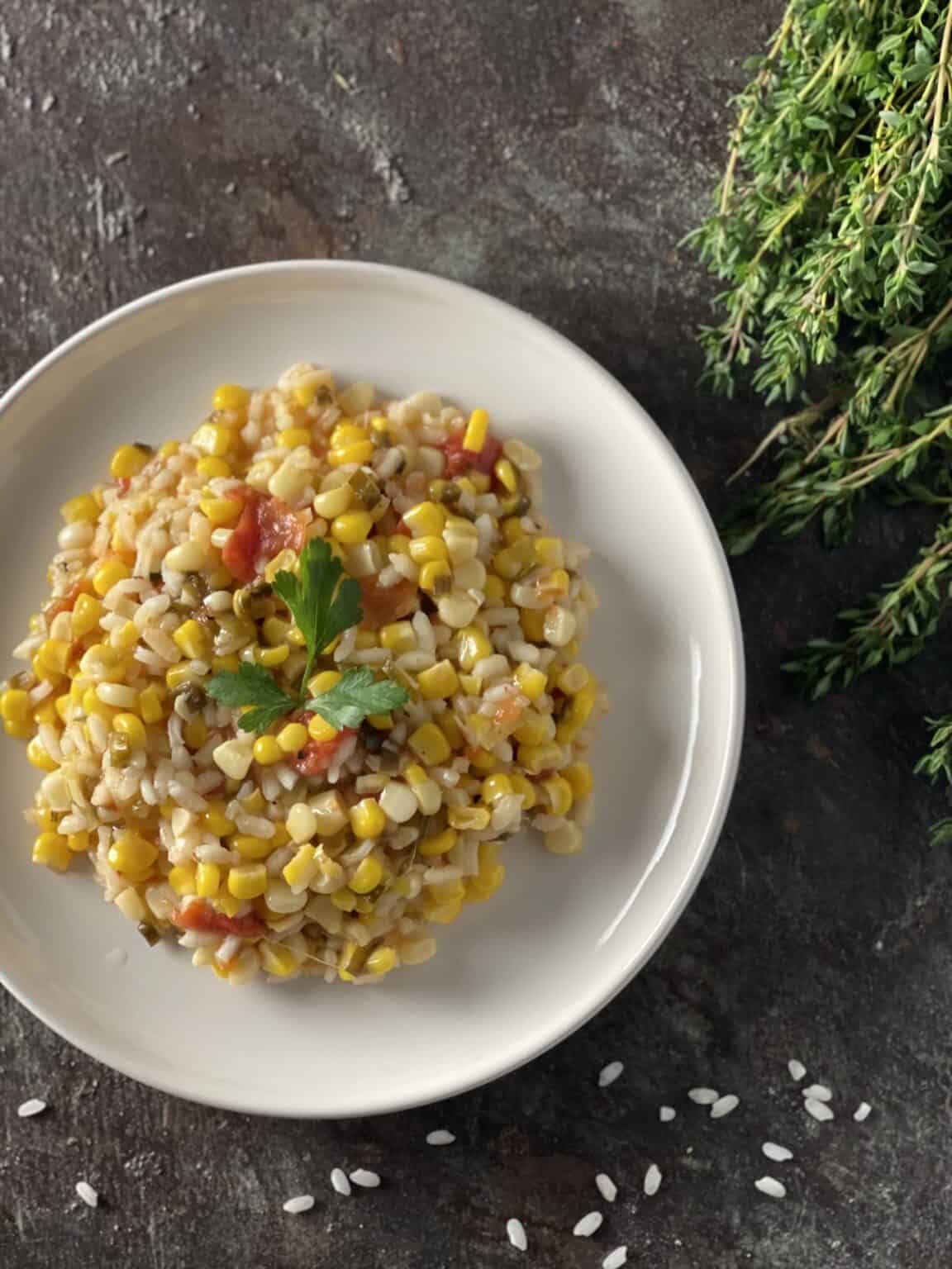 Roasted Tomato and Corn Risotto One Bite Vegan